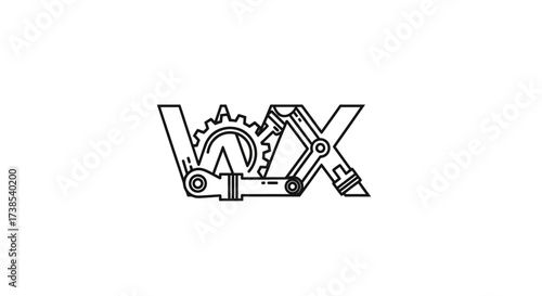 Creative VAX logo design with mechanical elements and engineering aesthetic suitable for