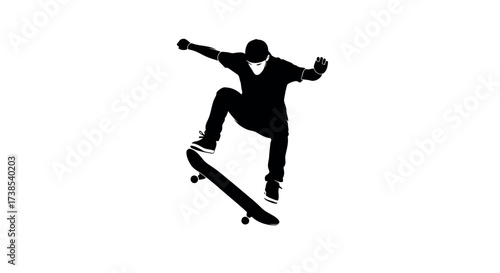 Silhouette of Skateboarder Performing Trick on White Background skateboarding jump