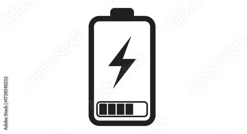 Black and white battery icon design for energy and power representation illustration