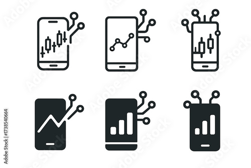 Modern Trading Logos. The role of technology in modern trading platforms. Set Logo of The role of technology in modern trading platforms: Trading app on