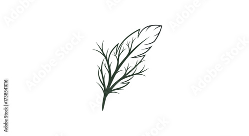 Elegant minimalist feather illustration with intricate branch-like structure design
