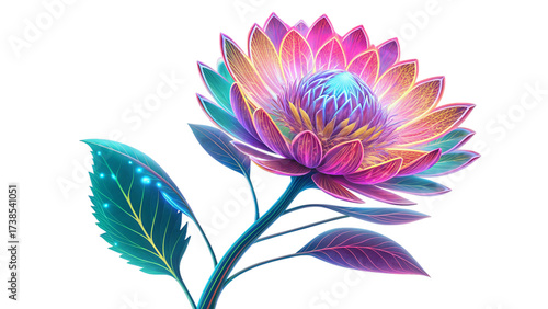 Png fantasy flower neon art illustration isoled background
