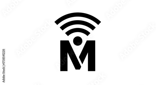 Modern logo design combining letter M with wifi signal for technological connection