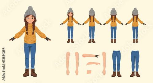 3D Character Design Model of a Young Girl in Winter Clothing Ready for Animation