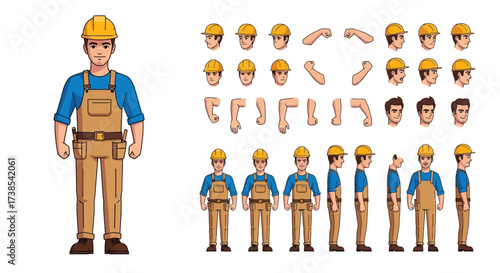 Construction Worker Character Set for Animation and Design Projects Focused on Building and Labor