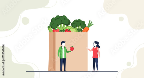 Healthy eating concept with a couple selecting fresh organic vegetables and fruits for a balanced diet