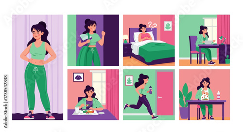 A Young Woman's Busy Day From Morning Exercise to Evening Study and Dinner Preparation