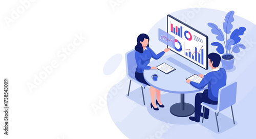 Business meeting discussing financial charts and data analysis for strategic planning and decision making