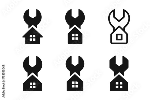 DIY Logo Variations. diy projects and home improvement. Set Logo of diy projects and home improvement: wrench. harmonious logo variations of the same