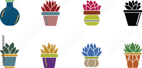 Succulent Plants in Pots Vector Silhouette