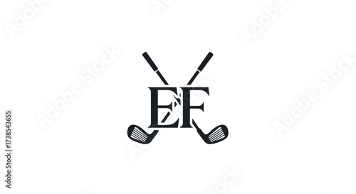 Elegant logo design with intertwining letters E and F, adorned with golf clubs for a sports brand