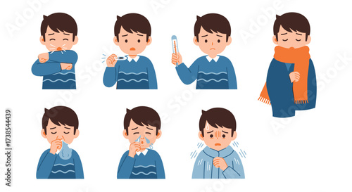 Children Sickness Symptoms And Health Care Illustrations Representing Various Childhood Illnesses And Wellness Measures