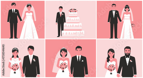 A Collection of Diverse Wedding Couple Illustrations Showcasing Various Marital Celebrations and Traditions