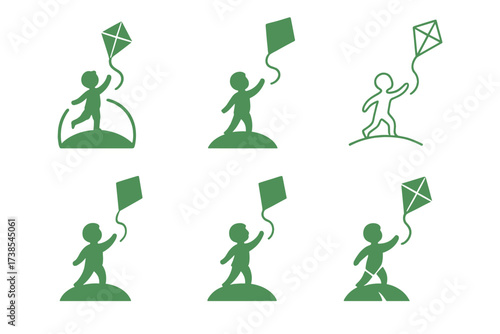 Kids Adventure Logos. outdoor play and adventures for kids. Set Logo of outdoor play and adventures for kids: kite. harmonious logo variations of the same