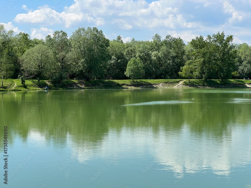 Fototapeta premium The Sveta Nedelja Lakes or Rakitje Lake (Croatia) - Umjetno jezero Rakitje ili jezera Rakitje; Finzula, Votok, Nadolez, Juš ili Keč (Sveta Nedelja, Hrvatska)