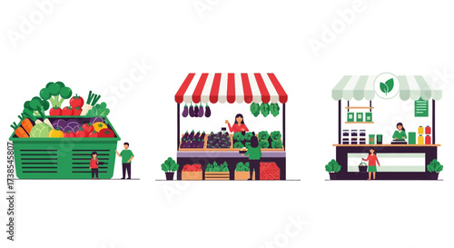 Farmers Market Scene Illustrating Fresh Produce Sales and Community Gathering