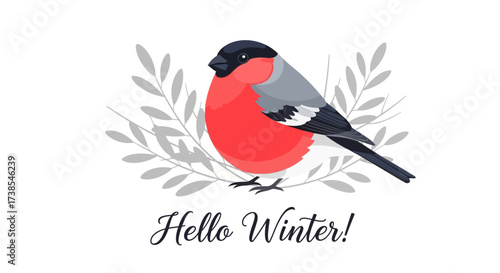 A Festive Bullfinch Bird Greets the Winter Season with Warmth and Charm