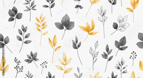 Elegant Watercolor Botanical Illustrations with Delicate Leaves and Sprigs in Muted Tones