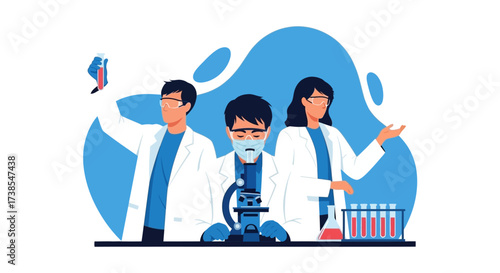 Diverse team of scientists conducting experiments and research in a modern laboratory environment symbolizing scientific discovery and innovation