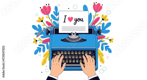 Expressing Affection Through Creative Writing A Romantic Declaration of Love Typed on a Vintage Machine Surrounded by Floral Delights
