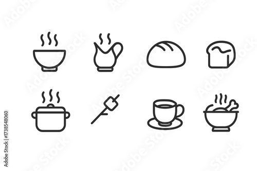 Outline Icon Collections. Outline icon set of surprise gifts wrapping: ribbon, bow, scissors, wrapping paper, tape dispenser, gift tag, gift box, gift bag.