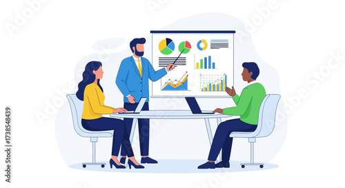 Business Meeting Presentation of Growth Strategy and Financial Performance Analysis with Charts and Graphs Leading to Strategic Decisions