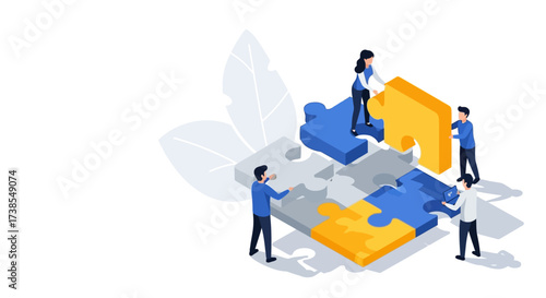 Teamwork and Collaboration assembling a Complex Puzzle Together to Achieve a Common Goal Solution and Strategy Development
