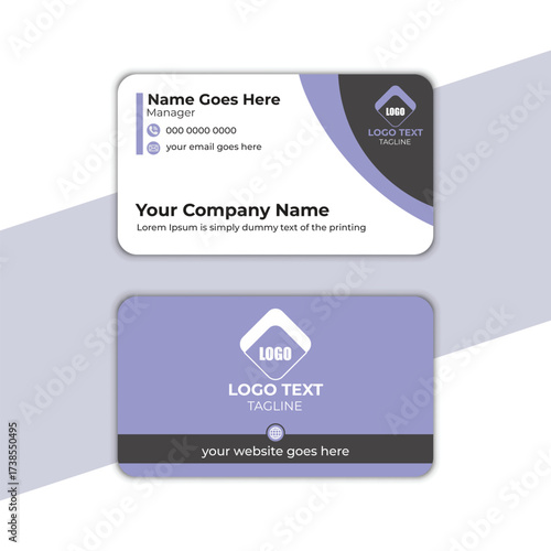 Business card template with company logo and contact details for professional branding and modern corporate identity design