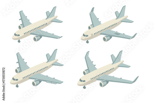 Airplane Wing Movements. Isometric vector illustration set Wing Movements During Flight: flaps during takeoff, flaps during