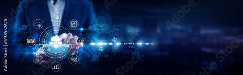 Tableau sur toile Cloud Computing, Businessman using mobile smartphone and virtual platforms conne