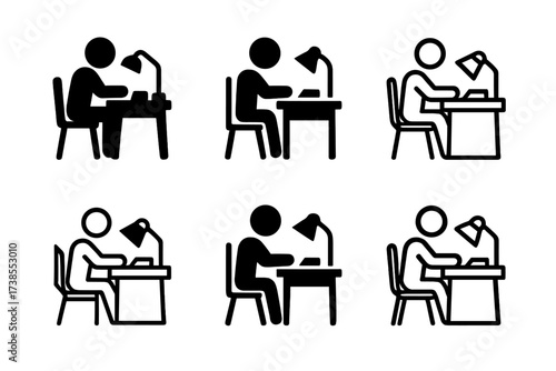 Study Session Logos. A student engaging in a group study session to prepare for a test. Set Logo of A student engaging in a group study session to prepare for