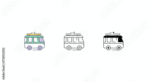 Camper Van icons vector set color line glyph line icons stock illustration