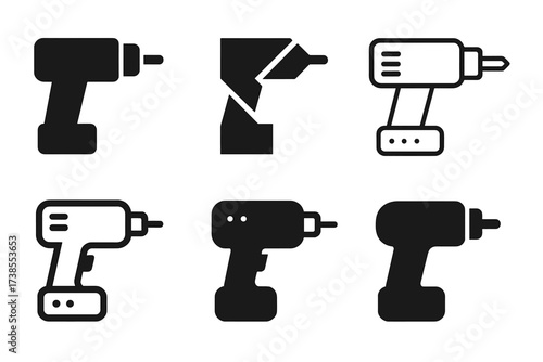 DIY Logo Variations. diy projects and home improvement. Set Logo of diy projects and home improvement: drill. harmonious logo variations of the same emblematic