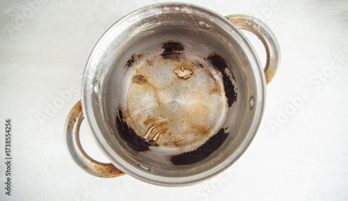 Wallpaper Mural Burnt food in a saucepan, close-up. Black burnt food deposits on non-stick coating, harm Torontodigital.ca