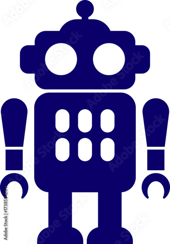 Retro robot icon in flat style vector of vintage androids, droids, bots, cyborgs, mechanical machines and humanoid robots.