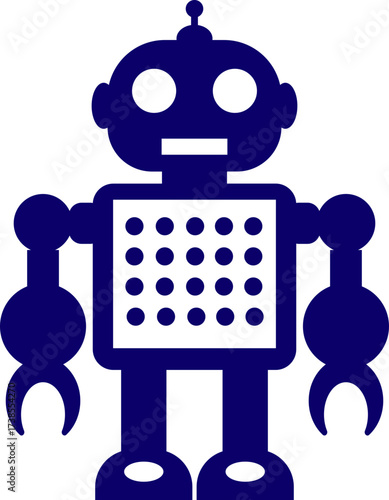 Retro robot icon in flat style vector of vintage androids, droids, bots, cyborgs, mechanical machines and humanoid robots.