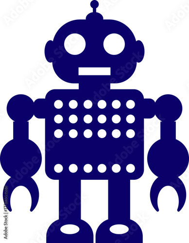 Retro robot icon in flat style vector of vintage androids, droids, bots, cyborgs, mechanical machines and humanoid robots.