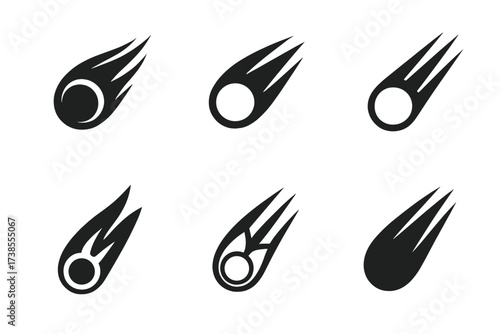 Cosmic Event Logos. cosmic events. Set Logo of cosmic events: comet with tail. harmonious logo variations of the same emblematic concept, each with different