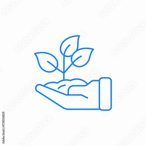 hand gently holding seedling with several leaves environmental care icon sign vector