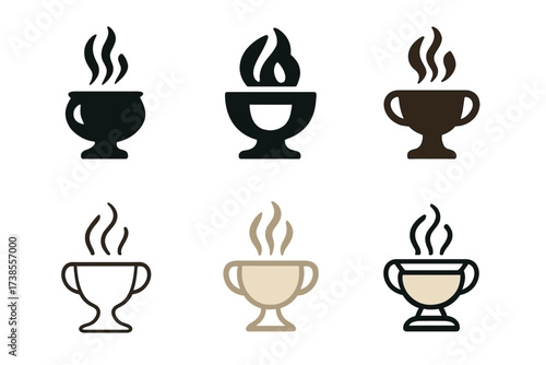 Varied Incense Logo Designs. religious rituals. Set Logo of religious rituals: incense burner. harmonious logo variations of the same emblematic concept, each