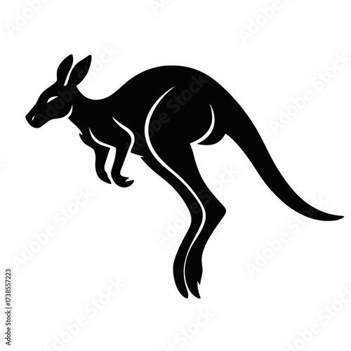 Black Kangaroo Silhouette Icon Jumping or Hopping in Action Vector