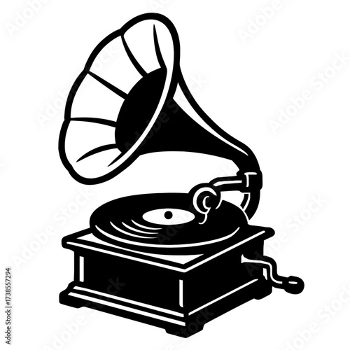 Retro Gramophone Icon with Vinyl Record on Turntable Vector