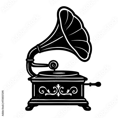 Ornate Vintage Gramophone Phonograph Vector Icon for Music and Culture