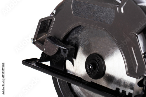 Wallpaper Mural A powerful electric hand-held circular saw isolated on a white background, close-up. Woodworking tool. Copy space for text Torontodigital.ca