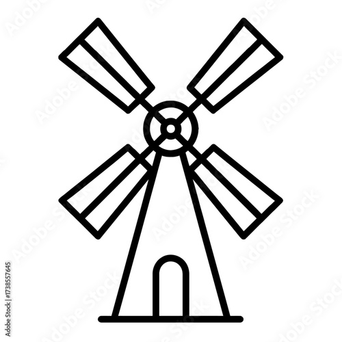 Traditional Windmill Outline Icon Vector - Symbol for Holland, Energy, Grinding, and Rural Landscape Architecture