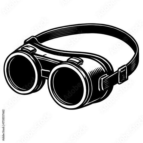 Vintage Pilot or Steampunk Goggles Icon Vector - Classic Protective Eyewear Symbol for Biker, Welder, or Cosplay