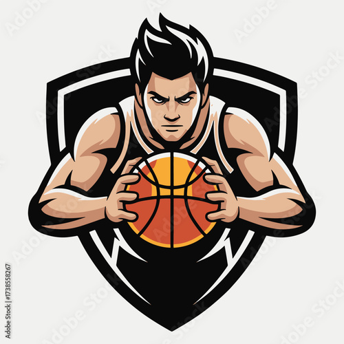 Basketball Player Shield Mascot Logo