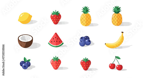 A colorful assortment of fresh fruit icons.