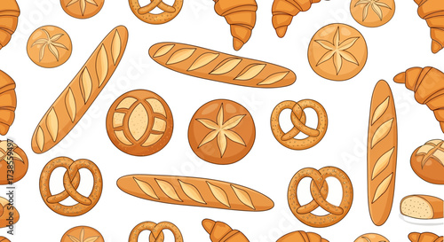 Assorted baked bread and pastry collection.