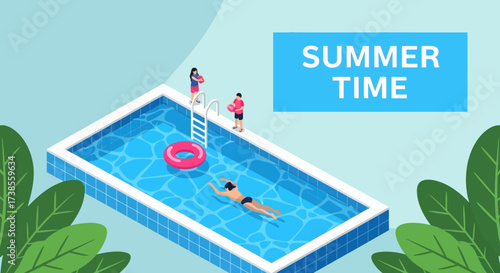 People enjoying a summer swimming pool.